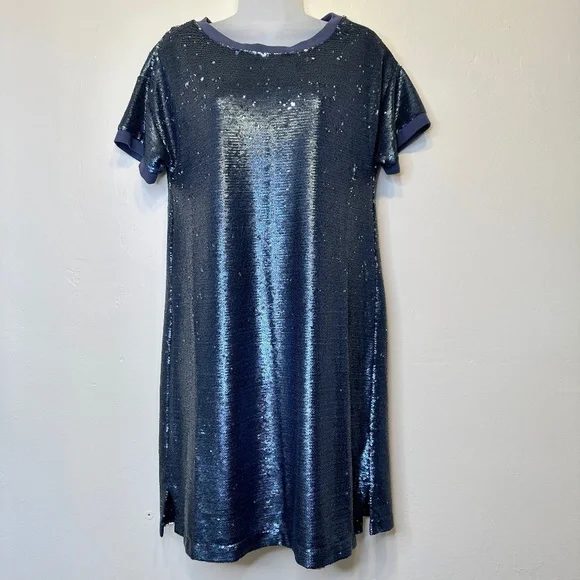 Moulinette Soeurs Antro Sequined Interstellar Navy Jewel Tone Tunic Shirt Dress - Picture 3 of 15
